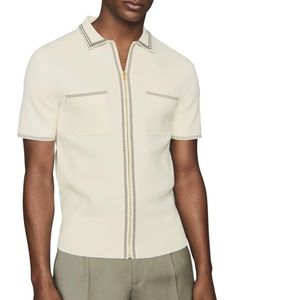 Reiss Ecru Polo with Gold Zipper